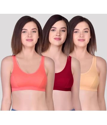 Kiran Enterprises Pack of 3 Cotton Non Padded Women's Shaping Bra ( Multicolor ) Sport Bta