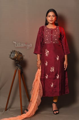 Winish Silk Maroon kurta and dupatta-XXL-44