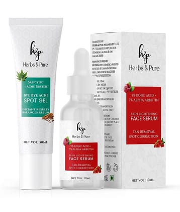 Herbs and Pure Skincare Combo - Skin Lightening Kojic Acid Face Serum and Acne Spot Gel (80 ML)