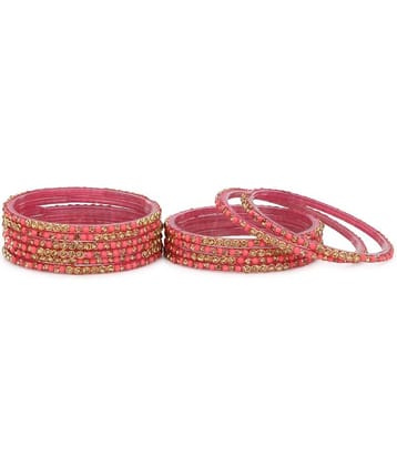 Somil Hand Decorative Traditional/ Fashionable Glass Bangle/ Kada Set Ornamented With Colorful Beads For Stylish Attractive Look (Pack Of 12) Pink_2.8