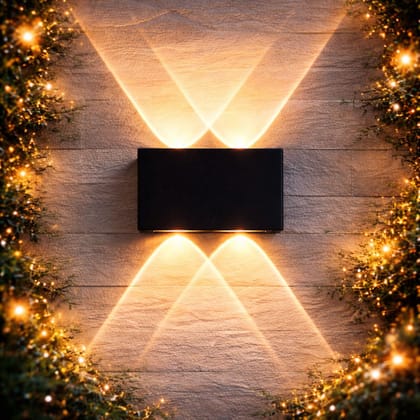 SPARKWORLD 2-Way Double Outdoor Waterproof LED Wall Light Up & Down Aluminum Body Lamp for Home & Commercial Use (Black, Warm White, Pack of 1) | Size: 6X8 cm
