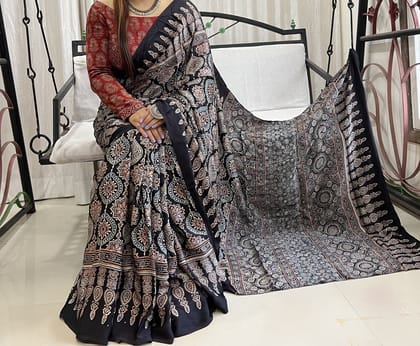 Ajrakh Print Modal Silk Style 37-Ajrakh Print