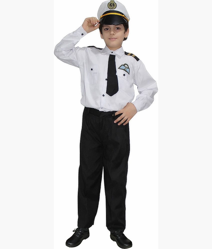 Kaku Fancy Dresses Our Community Helper Pilot Costume -Black & White, 3-4 Years, For Boys & Girls