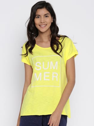 Yellow Printed Styled Back Beach Top-S