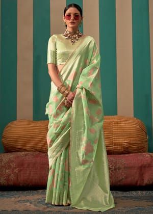 Sharp Green Woven Linen Banarasi Silk Saree
