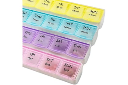 Ezyfit Weekly (7-Day) Pill Organizer Case 28 Compartments with Separate Snap Lids for Every Compartment, 4 Times/Day Slot, Weekly Doses Container Boxes, Medicine Holder