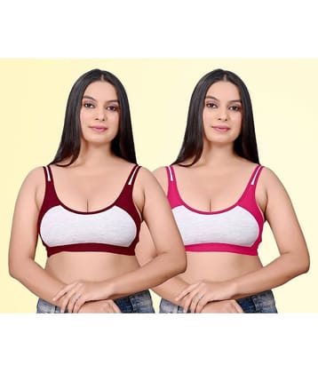 HAYA Pack of 2 Cotton Non Padded Women's Everyday Bra ( Multicolor ) Rima Sports D706