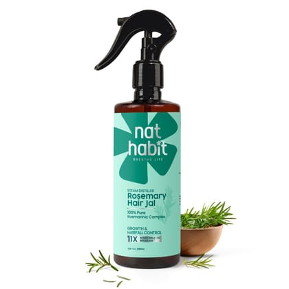 Nat Habit Rosemary Hair Spray For Hair Fall Control | With 100% Pure Rosmarinic Actives | Rosemary Water Spray For Hair Growth | Soft & Smooth Hair | Controls Hairfall & Adds Shine | For All Hair Types | 200ml Nat Habit Rosemary Hair Spray For Hair Fall 