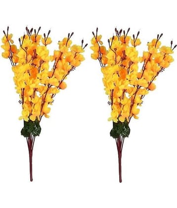 fns store Orchids Yellow Artificial Flowers Bunch - Pack of 2