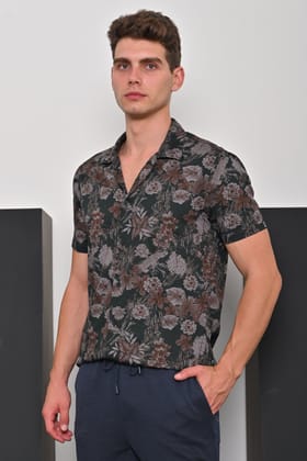 Landra - Cotton Floral Printed Shirt - Green-L-42 / GREEN