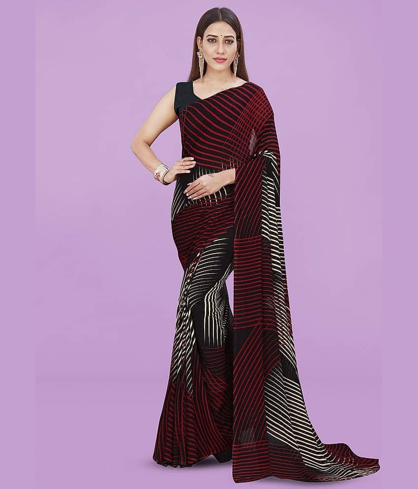 ANAND SAREES Georgette Printed Regular Saree With Unstitched Blouse Piece ( Black )