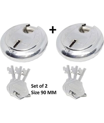 Set of 2,  Heavy Big Premium Quality round lock and key for shutter, shop, home, room, 90 MM