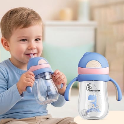R for Rabbit Tritan Dino 320ml Straw Sipper for Kids | Twin Handle Non Toxic BPA Free Soft Silicone Straw Sippy Bottle | Leak Proof Drinking Sippy Cup for 12+ Months Kids (Pink Blue) R for Rabbit Tritan Dino 320ml Straw Sipper for Kids | Twin Handle Non 