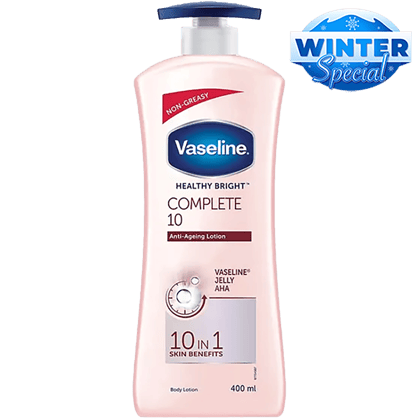 Vaseline Healthy Bright Complete 10 Anti-Ageing Body Lotion - 10 In 1 Skin Benefits + Vaseline Jelly, Aha, Non-Greasy, 400 Ml Vaseline Healthy Bright Complete 10 Anti-Ageing Body Lotion - 10 In 1 Skin Benefits + Vaseline Jelly, Aha, Non-Greasy, 400 Ml