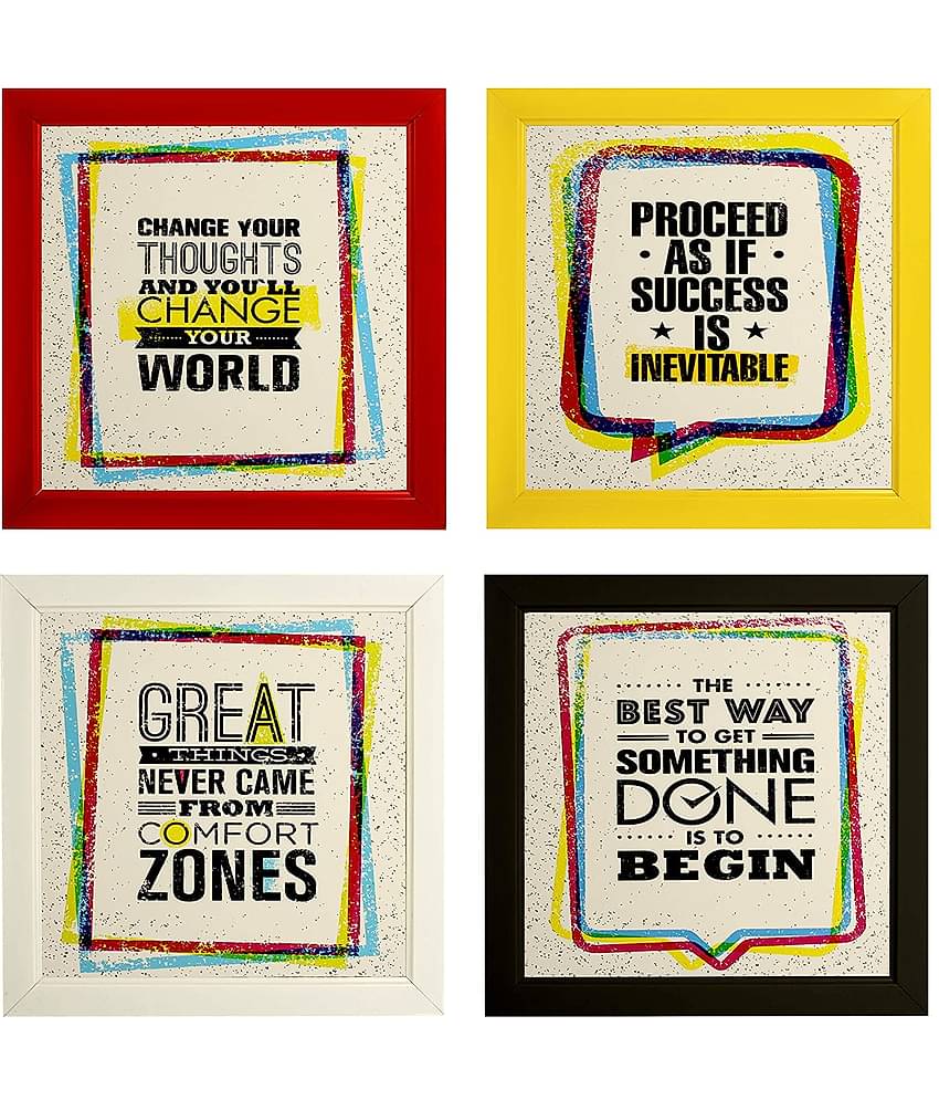 Indianara Motivational Quotes Set of 4 Wood Painting With Frame