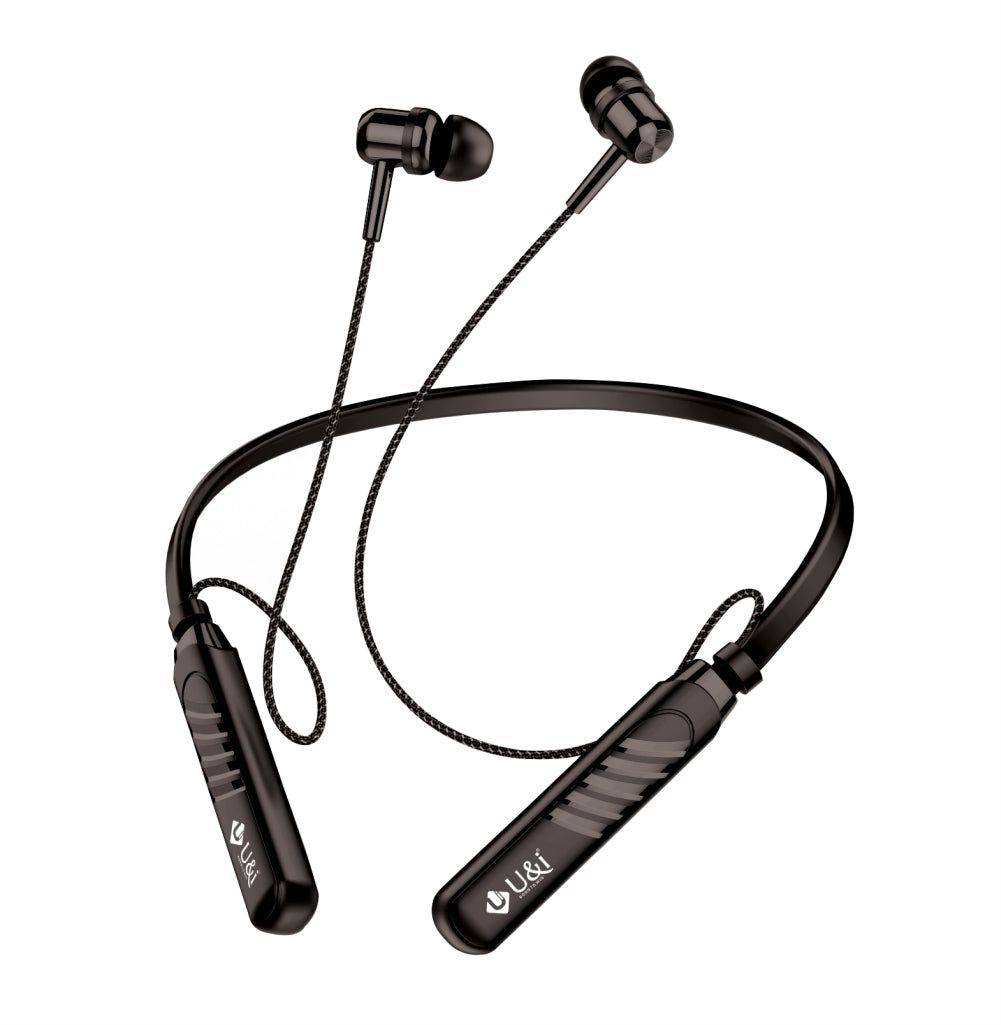 U&i Battle Series 40 Hours Music Time Bluetooth Neckband with Intelligent Noise Reduction and Dual Modes-Black