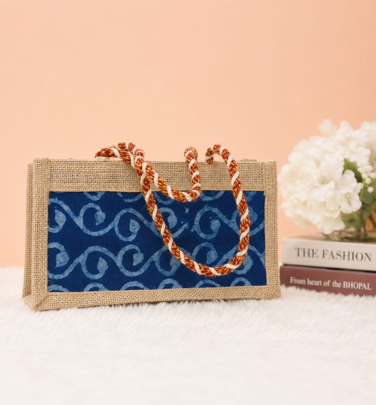 Handcrafted Jute Blockprint Small Handbag