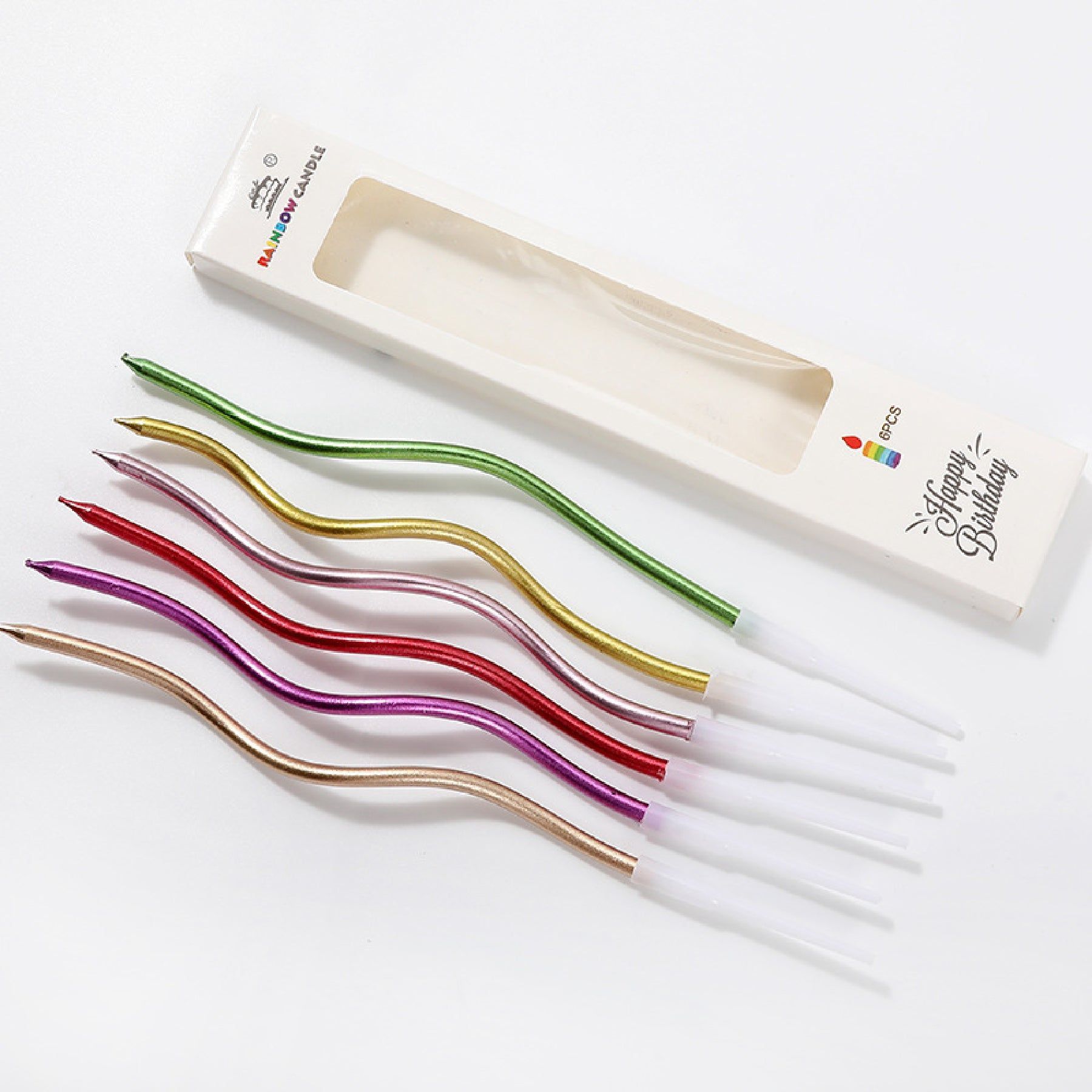 Multicolor Metallic Twisted Candles - 6PC