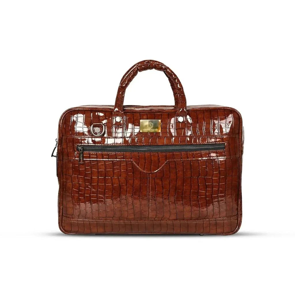 Fingerlock Smart Laptop Croc-Textured Bag (Brown)