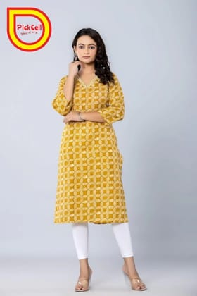 PickCell Printed Long Kurti  Poly Cotton Fabric