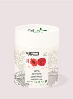 Two Leaf One Bud Nilgris Black Leaf Tea - Hibiscus and Rose Petals 25 Gms