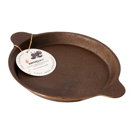 Aarogyam Cast Iron Shallow Fry Pan (Rough) , Pre-Seasoned 8 inch Diameter (20cm), Naturally Non-stick, Toxin-Free, Gas & Induction Compatible, Weight- 1 kg (Colour - Black) by Aarogyam - The Cast Iron Shop