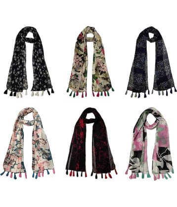 stolevilla Multi Printed Poly Cotton Yarn Stoles ( Pack of 6 )
