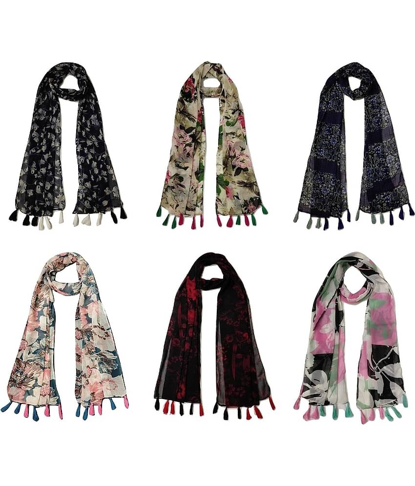 stolevilla Multi Printed Poly Cotton Yarn Stoles ( Pack of 6 )