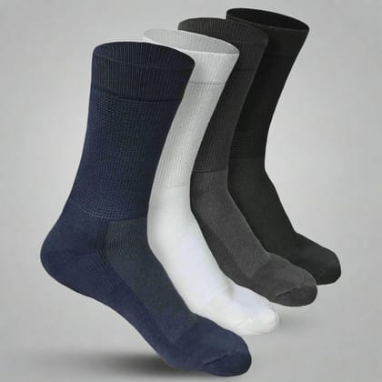 Bamboo Men Crew Socks (Soft Elastane) - 4 Pairs-Navy Blue | Off White | Grey | Black
