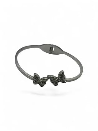 Silver Butterfly Bangle Bracelet with White Stone for Women | Stylish Stainless Steel Butterfly Kada for Girls | Anti-Tarnish Fashion Jewellery | Valentine Gift for Girlfriend & Wife