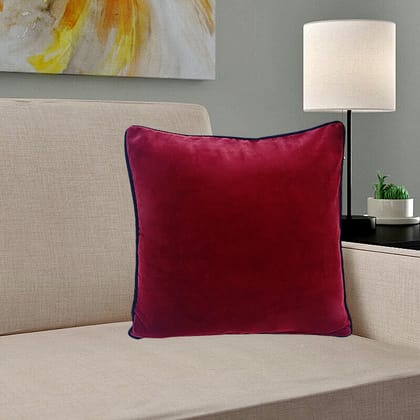 Maroon Velvet Cushion Cover with piping-12 x 12 inches / Plain Cotton Backing