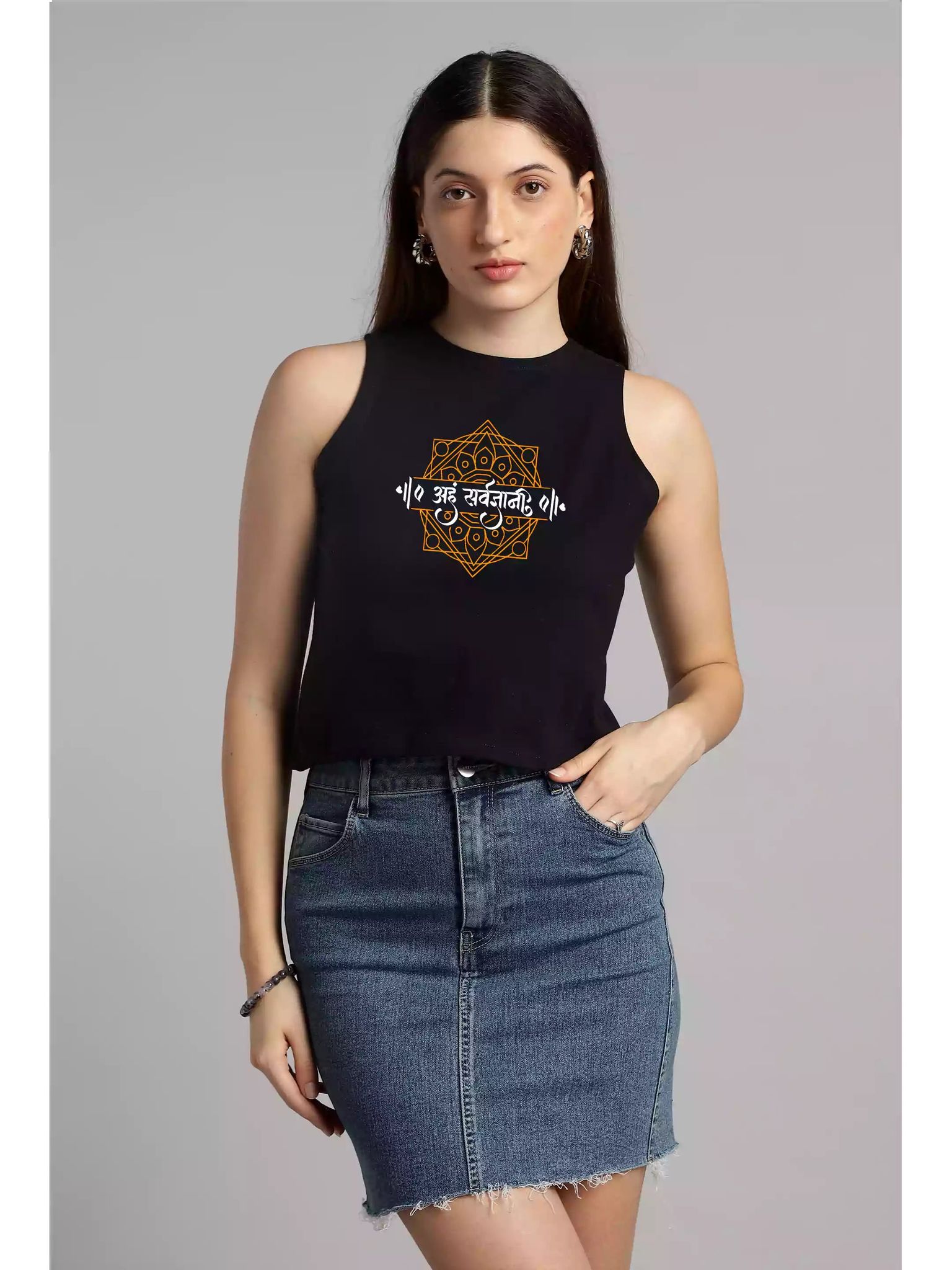 Aham Sarvagyani - Sukhiaatma High Neck Sleeveless Fitted Top-M- 34