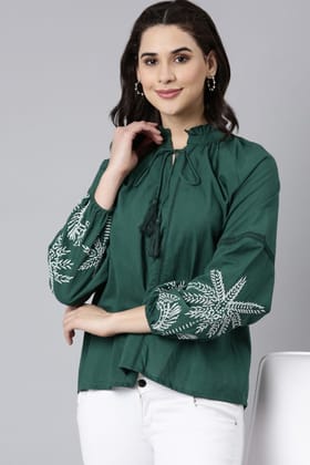 Dark Green Allure Top with Stunning Detailing-DARK GREEN / L