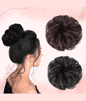 Messy Bun Artificial Hair Scrunchies, Rubber Band-1Pc(Black/Brown)