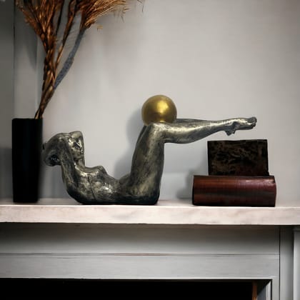 Yoga Girl with Ball Statue Lady Figurine Home Decor H 18 cm-Poly Resin