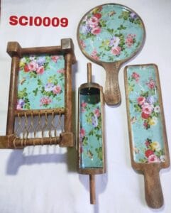 Handicraft Exim Floral Wooden Kitchen Utensil Set | Decorative Serving & Prep Tools | Kitchen Essentials