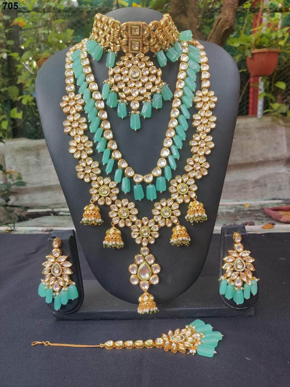 ZEVAR | Kundan Bridal Necklace Sets-Light Green