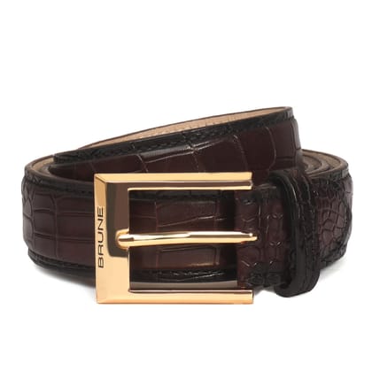 Dark Brown Deep Cut Leather Belt With Golden Buckle By Brune & Bareskin-32