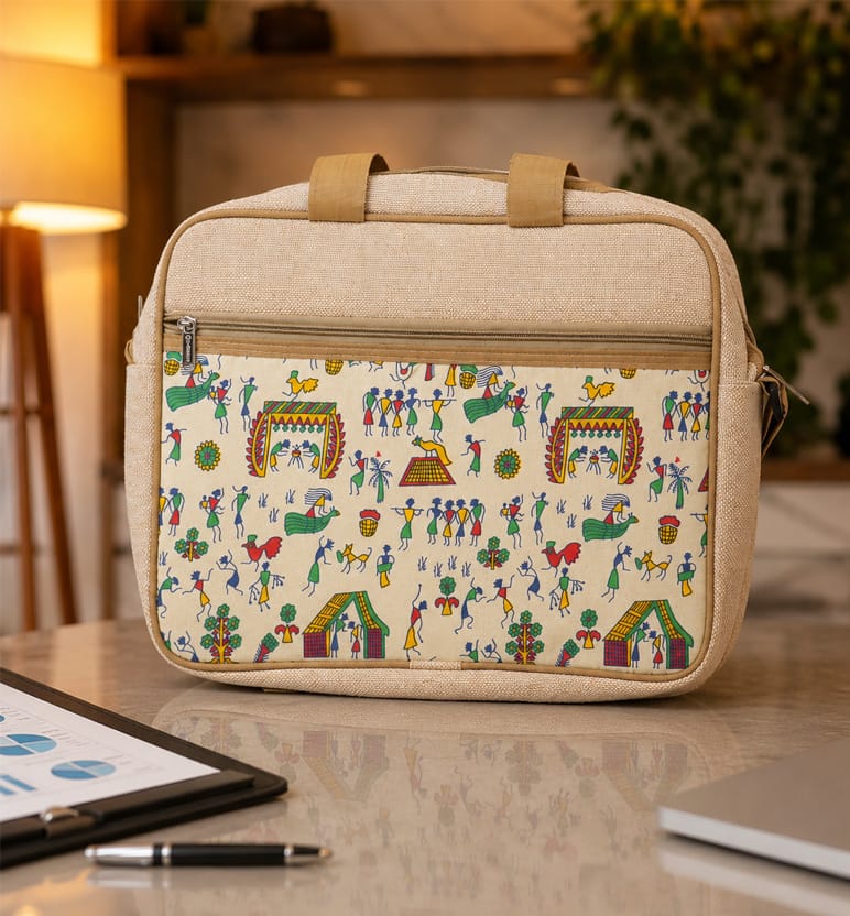 Handcrafted Jute Laptop Bag with Cushion