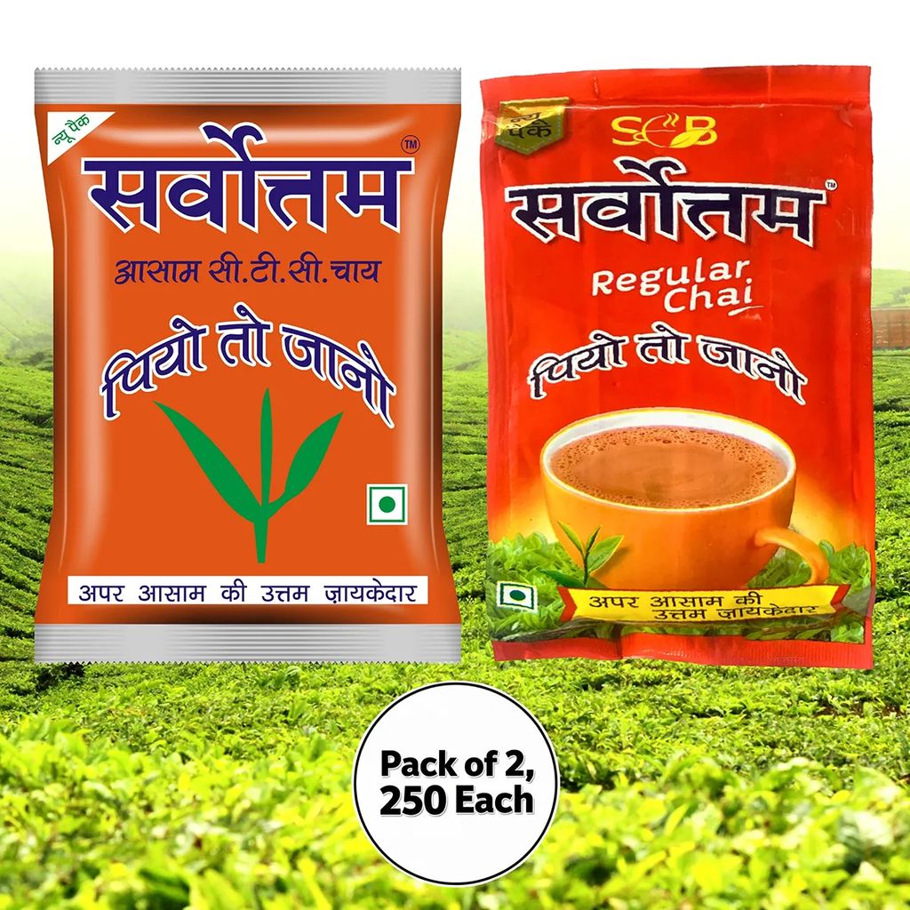 Sarvottam Premium Assam CTC & Regular Chai Combo Tea Pack, 500g (Pack of 2, 250g each)