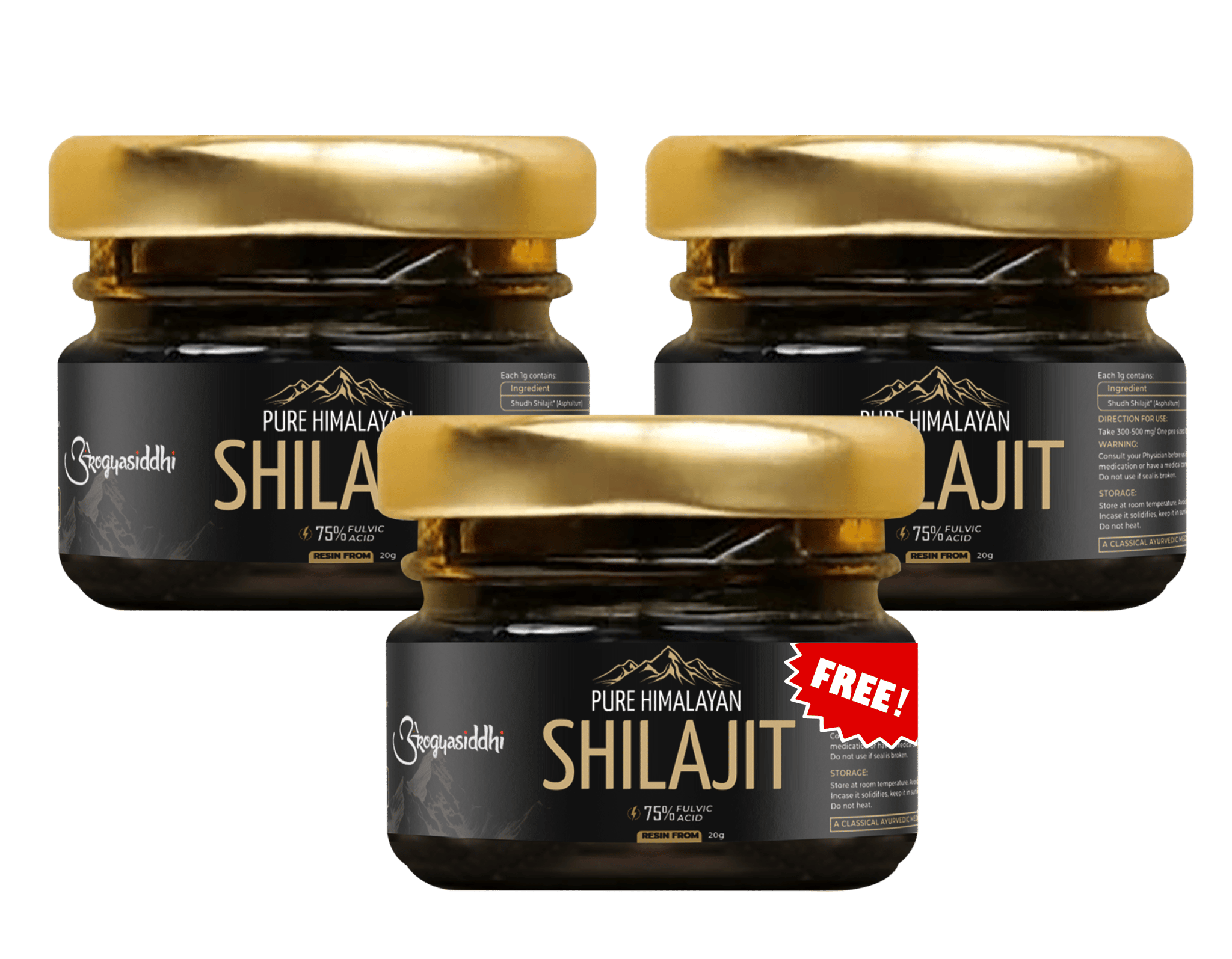 AROGYASIDDHI Shilajit Resin & Original Himalayan Shilajit/Shilajeet Buy 2 20g & Get 1 20g Free | Lab Tested | 75% Fulvic Acid