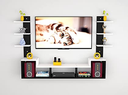DAS Konrad Wall Mount TV Entertainment Unit Stand Set Top Box Stand Black & Frosty White (Ideal for up to 43") Screen DAS Konrad Wall Mount TV Entertainment Unit Stand Set Top Box Stand Black & Frosty White (Ideal for up to 43") Screen