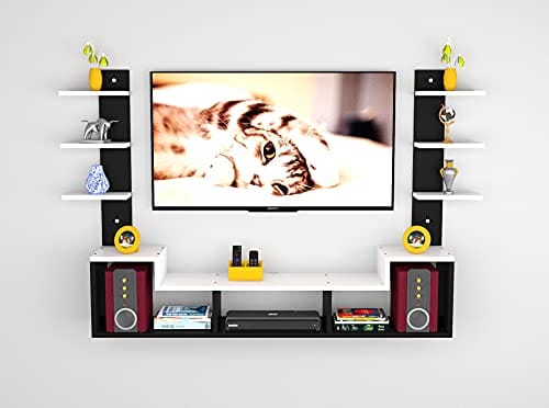 DAS Konrad Wall Mount TV Entertainment Unit Stand Set Top Box Stand Black & Frosty White (Ideal for up to 43") Screen