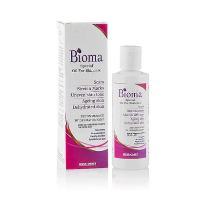 Westcoast Bioma Face & Body Oil Suitable for Scar Removal | Uneven Skin Tone| Stretch Marks & Ageing Signs for Glowing Skin with Vitamin A & E | All Skin Types| - 60 Ml