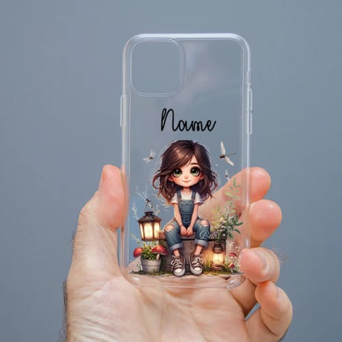 Personalized Cute Girl Transparent Silicon Case Customised with Name for Oppo, Vivo, Redmi, Realme, Poco, Mi, OnePlus, Samsung, iPhone, and More - design 55