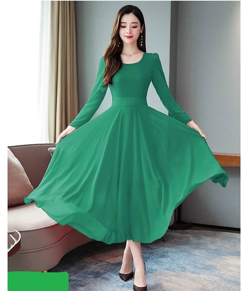 Raabta Fashion Women Georgette Solid Fit & Flare Dress ( Green )