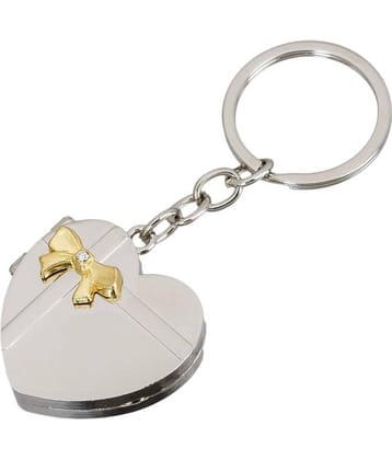ZYZTA Heart Shape Double Photo Frame Metallic Key Chain