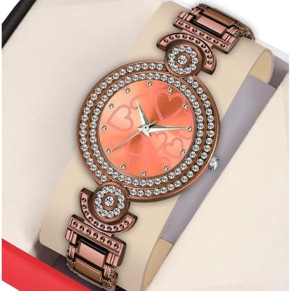 Bolun Black Multi Heart Dial Brown BD Girls and Women Watch