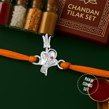 Pure 92.5 Silver Ganesha Rakhi with Chandan Tilak Set
