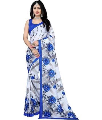 LEELAVATI Georgette Printed Saree With Unstitched Blouse Piece ( White )